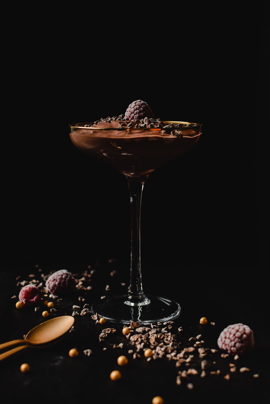 Dark chocolate mousse in a glass