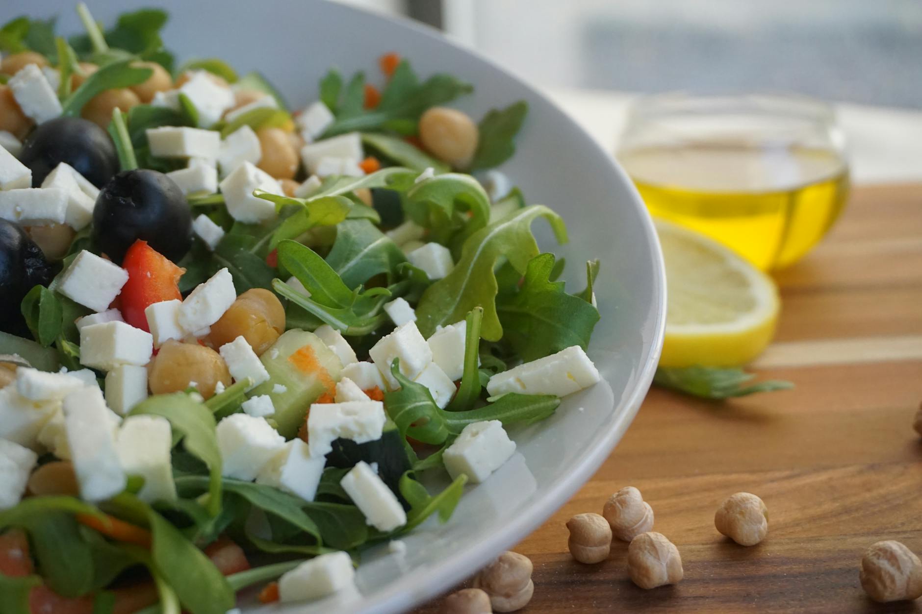 Chickpea salad with tomatoes, cucumber, and feta cheese