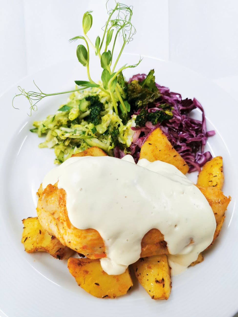 Chicken breast with creamy sauce on a plate