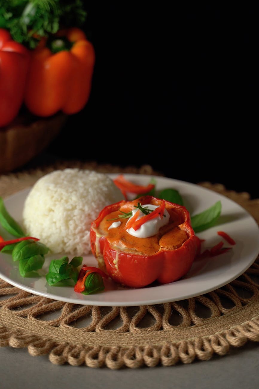 Stuffed bell pepper with rice filling on a plate